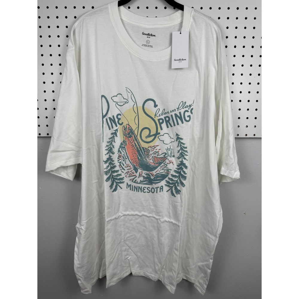 Goodfellow & Co Mens 3XL Pine Springs Minnesota Fishing Graphic Tee Cream Scenic
